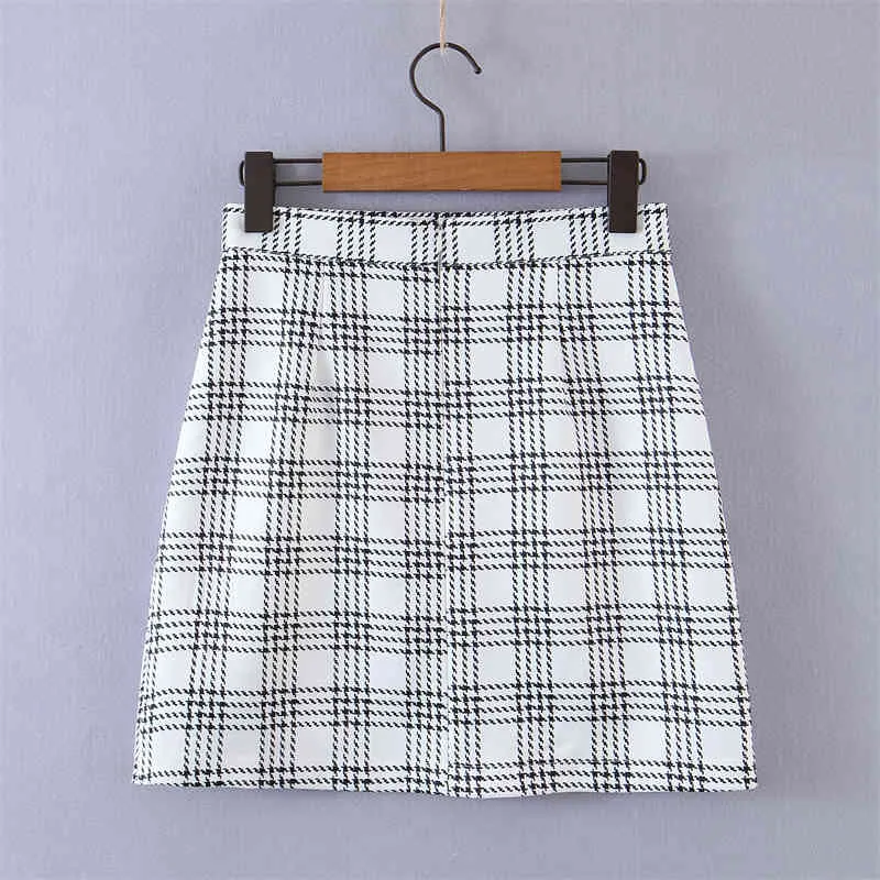 Summer High-Waist Plaid Skirt Vintage Side Slit Sexy A-Line Female All-Match Casual Zipper Fashion 210514