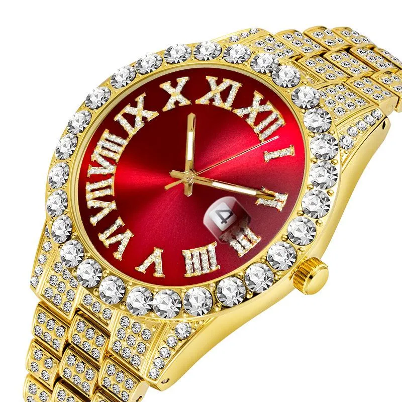 Hip Hop Trend 18K Gold Diamond Watch Męski Zegarek Mętny Out Out Waterproof Quartz ELOOJ HOMBRE WRISTWATCHES2685