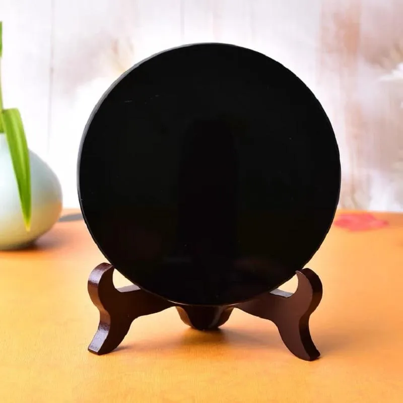 Objets décoratifs Figurines pierre d'obsidienne noire naturelle disque circulaire plaque ronde miroir FengShui pour décoration de bureau à domicile 327x