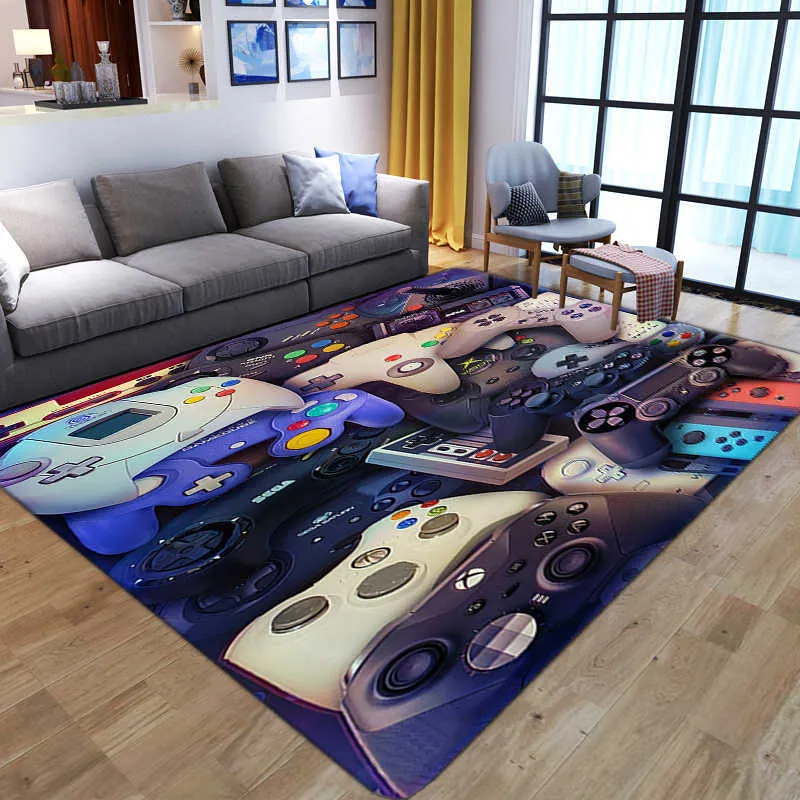 Cartoon Kids Gamer Area Rugs Controller di gioco 3D Tappeti stampati bambini Camera da letto Play Crawl Tappetino antiscivolo Kid Playing Rug 210626