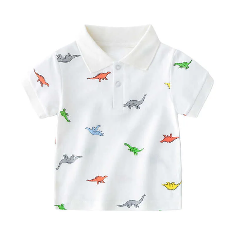 Mudkingdom Sommarpojkar Dinosaur Polo Shirts Bomull Lapel för barnkläder Sötdjur Stripe Print Tops Toddler T-tröja Mode 210615