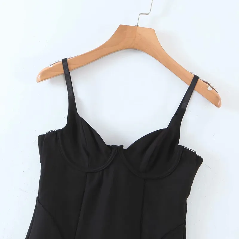 PUWD Sexy Kobiety V Neck Slim Sukienka Lato Moda Damska High Street Kobieta Sling Body Black Mini 210427