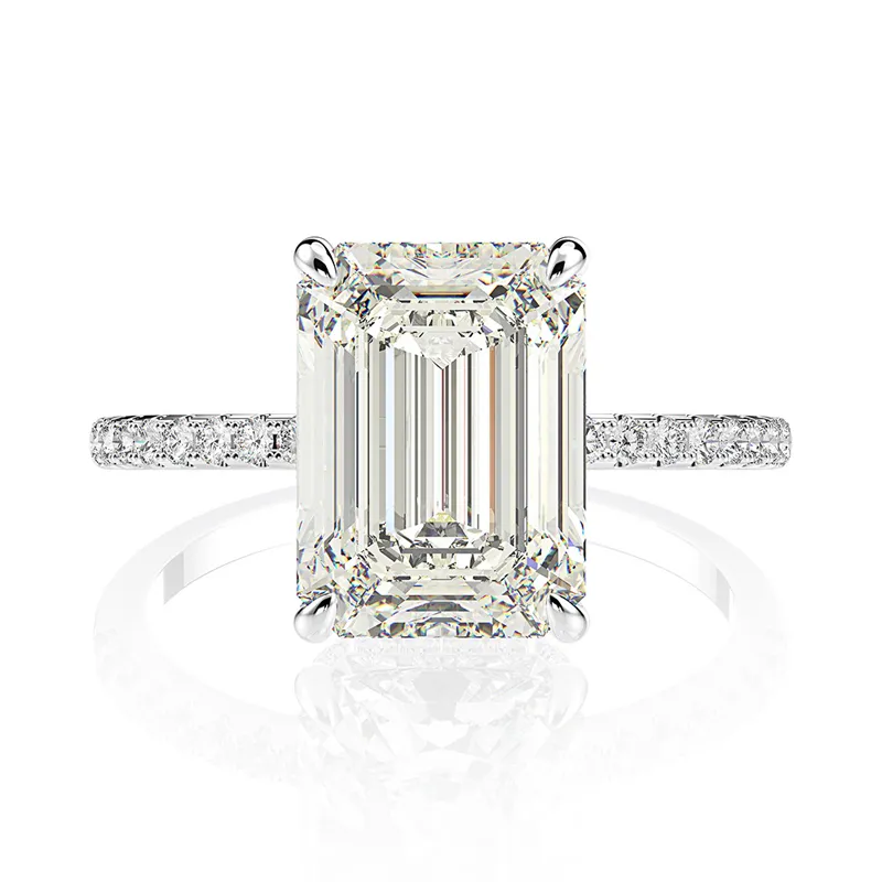 オヴァス・リアル925スターリングシルバーエメラルドカットレディースのためのMoissaniteダイヤモンドの結婚指輪を作成しました