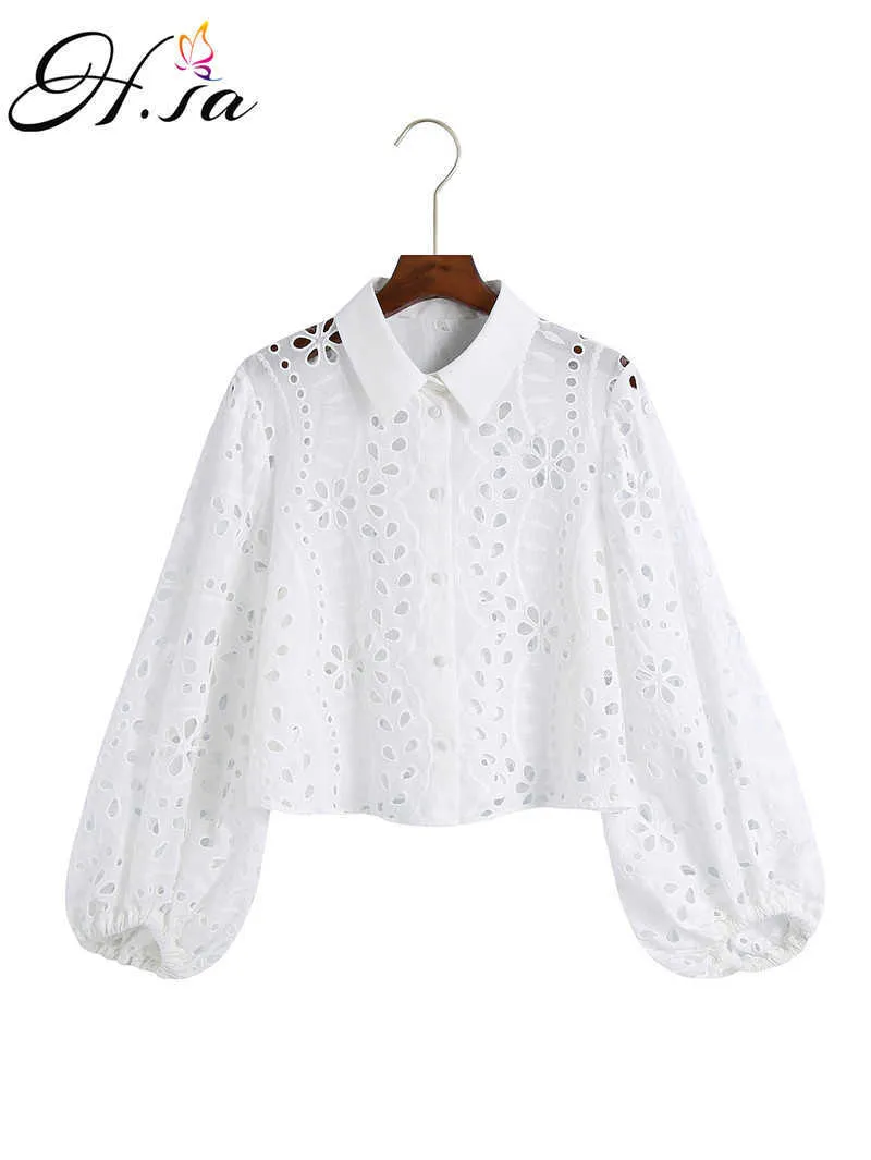 HSA Women White Blouses Lace Flower Crochet Puff Sleeve Women Cotton Blouses Boho Women Shirt Blusas Roupa Feminina Outwear 210716