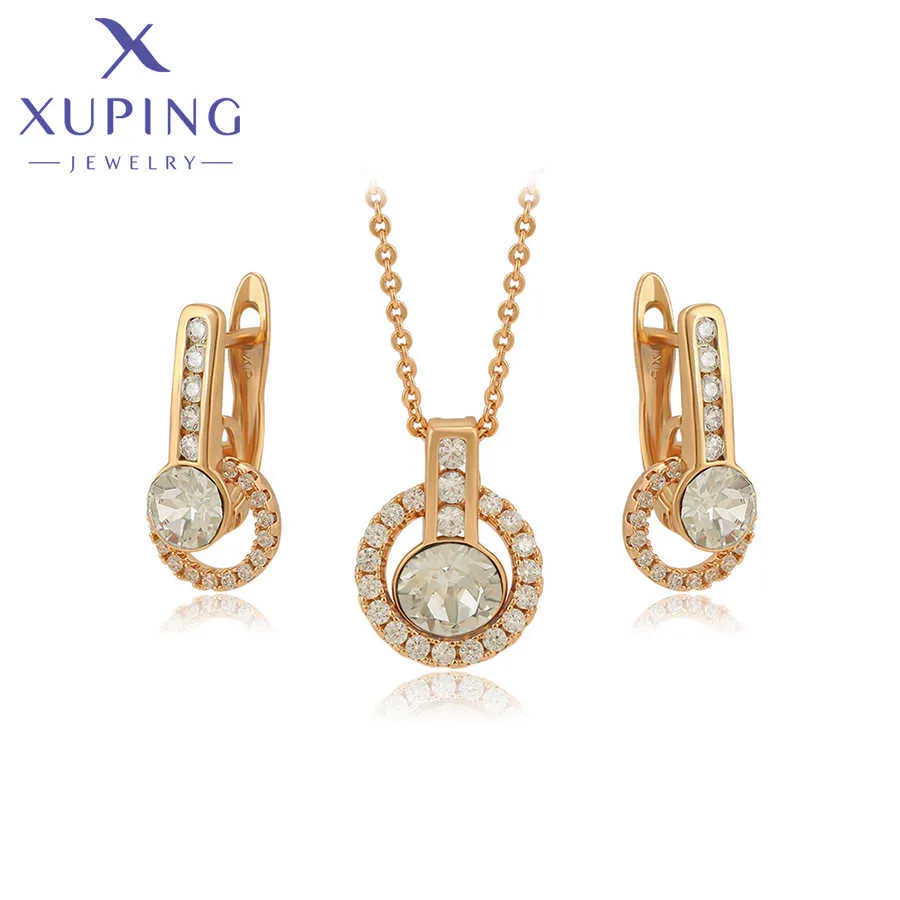 Xuping Jewelry Neue Luxus-Kristall-Ohrringe und Halsketten-Sets für Damen, Party, Mädchen, Geschenk, A00718606 H1022