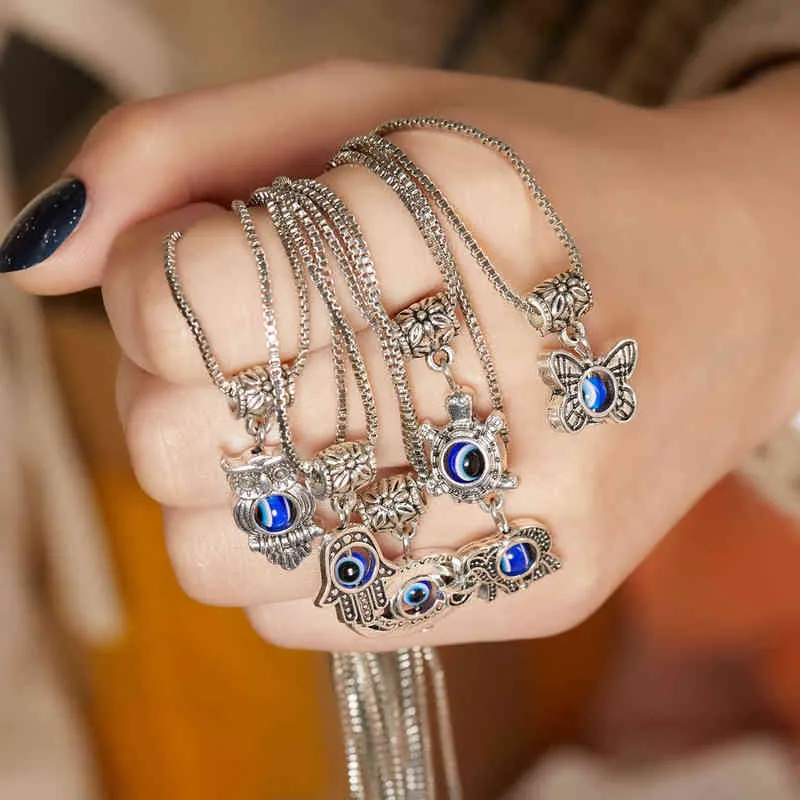 Türkische blaue böse Blick Anhänger Halsketten für Frauen Elefant Schmetterling Eule Anhänger Halsband Schlüsselbein Kette Mädchen Schmuck viel Glück G1206