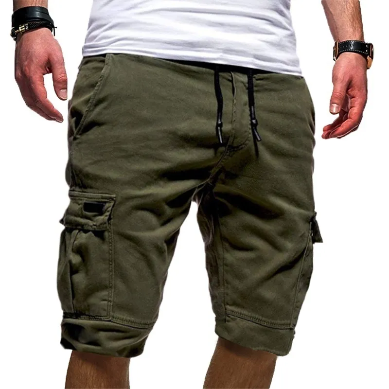 Pantaloncini da uomo Pantaloncini cargo verdi Bermuda estivi Tasche con patta maschili Pantaloncini da jogging Bermuda tattici dell'esercito da lavoro casual 210322