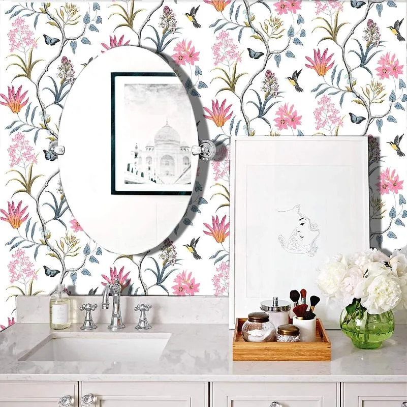 Обои из ПВХ, винтажные белые цветы, птицы, бабочки, самоклеющиеся обои для детской комнаты, украшения стен, мебели Re217H