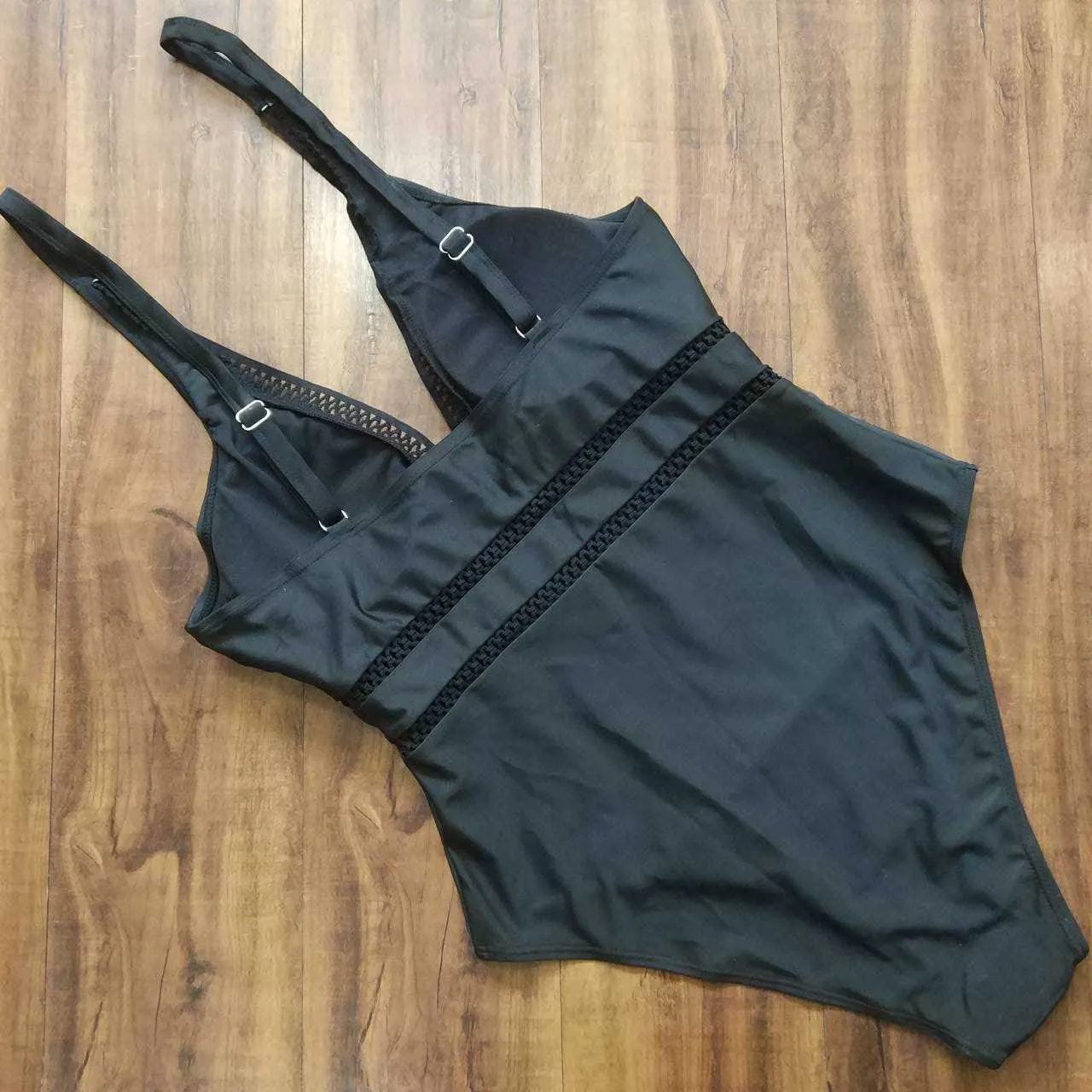 Mesh-Einsatz, hohe Taille, Übergröße, Badeanzüge, V-Ausschnitt, Bademode, Push-Up-Badeanzug für Damen, Damen-Badeanzüge, Schwarz, 8XL, 210630