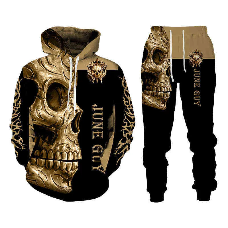 Herbst Winter 3d Skulled Gedruckt Hoodie Hosen Sets Männlichen Casual Pullover Sweashirts Männer Trainingsanzug Set Coole männer Kleidung Anzug g1217