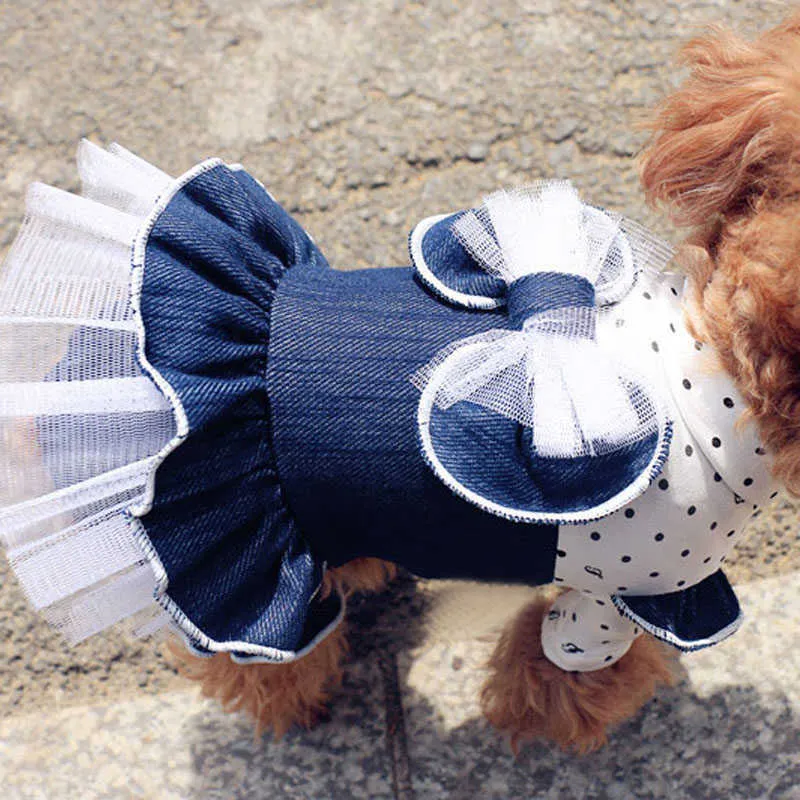Husdjurshund Jumpsuits Overalls Puppy Dress Style 100%Bomullskläder för små hundar Lace Bow Hoodies Spring Autumn Chihuahua Poodle 210226Q