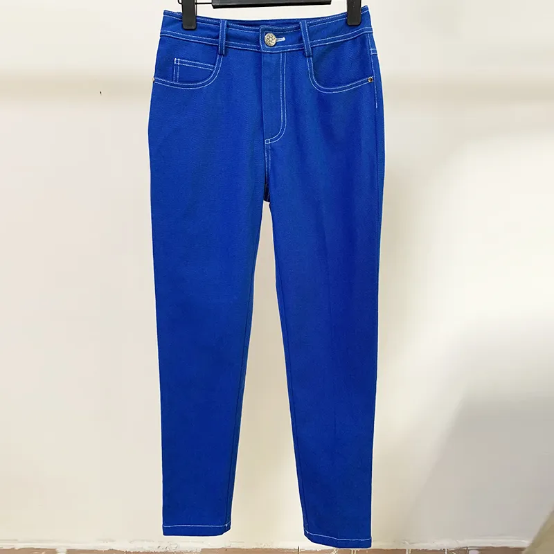 High Street Estes Designer Jeans Jeans Top Costura Contraste Pontas de Lápis de Denim 210521