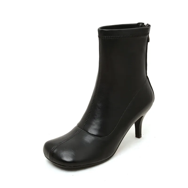 Morazora arrivée bottines bottes en cuir véritable mode bout carré talons hauts dames chaussures femmes bottes 210506
