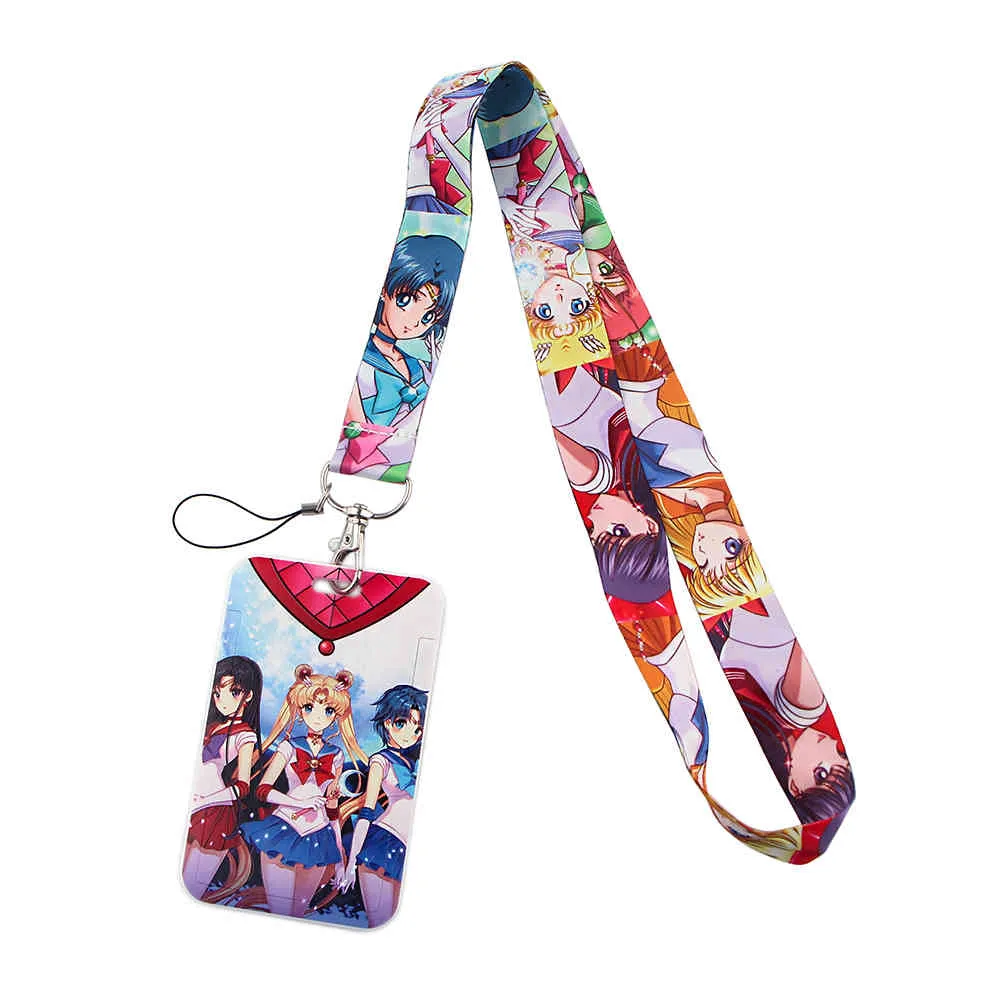 20 stks / partij J2503 Anime Sleutelhanger Keys Badge ID Mobiele Telefoon Kinderen Geschenken Lanyard met kaarthouder Cover voor meisjes