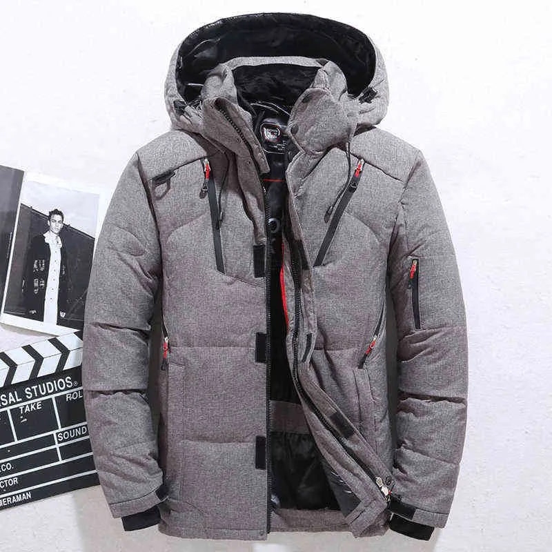 Casual Winter Warm Snö Jackor Herrkläder Vit Duck Down Jacket Parkas Man Tjockad Coats Man -20 Grad Windbreaker Park 211110