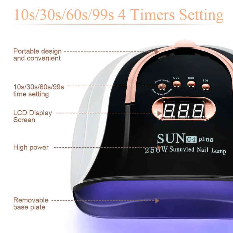 256W LED Nail Dryer Lampada asciugatura s 4 Timer 57 Luci UV Polimerizzazione di tutte le apparecchiature sensori automatici manicure con smalto gel 220111