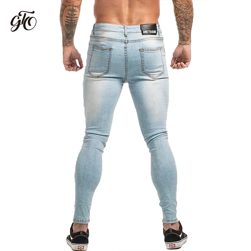 Jeans skinny hommes Hip Hop Slim Fit Ripped Mens Big and Tall Stret Stretch Blue Men Jeans pour hommes en difficulté élastique ZM11