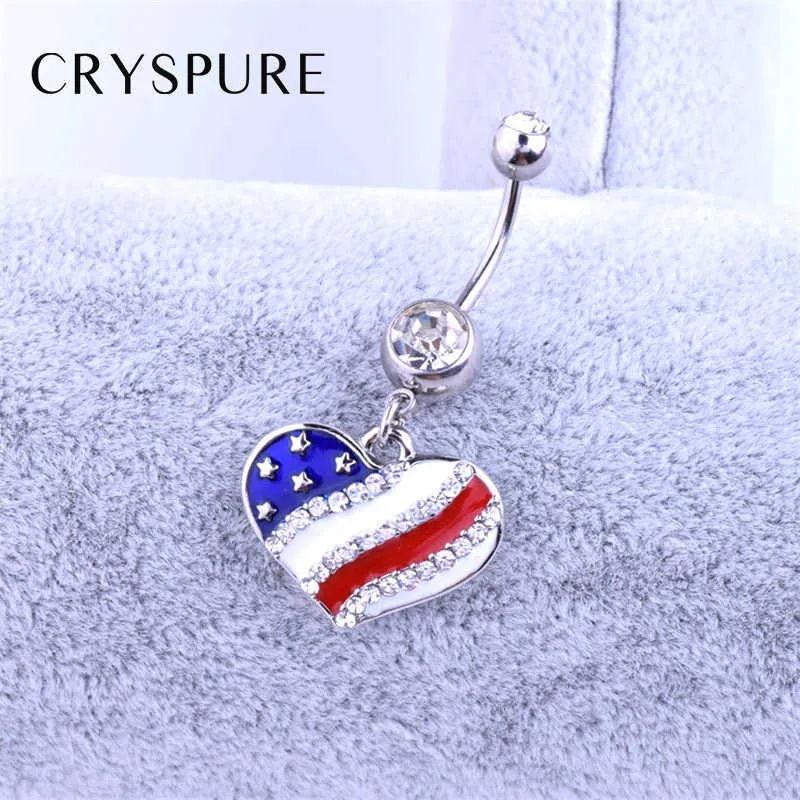 Orecchini a bottone in cristallo a forma di cuore Orecchini a forma di bandiera americana a forma di stella le donne Regali di gioielli patriottici Accessori piercing al corpo Q0709