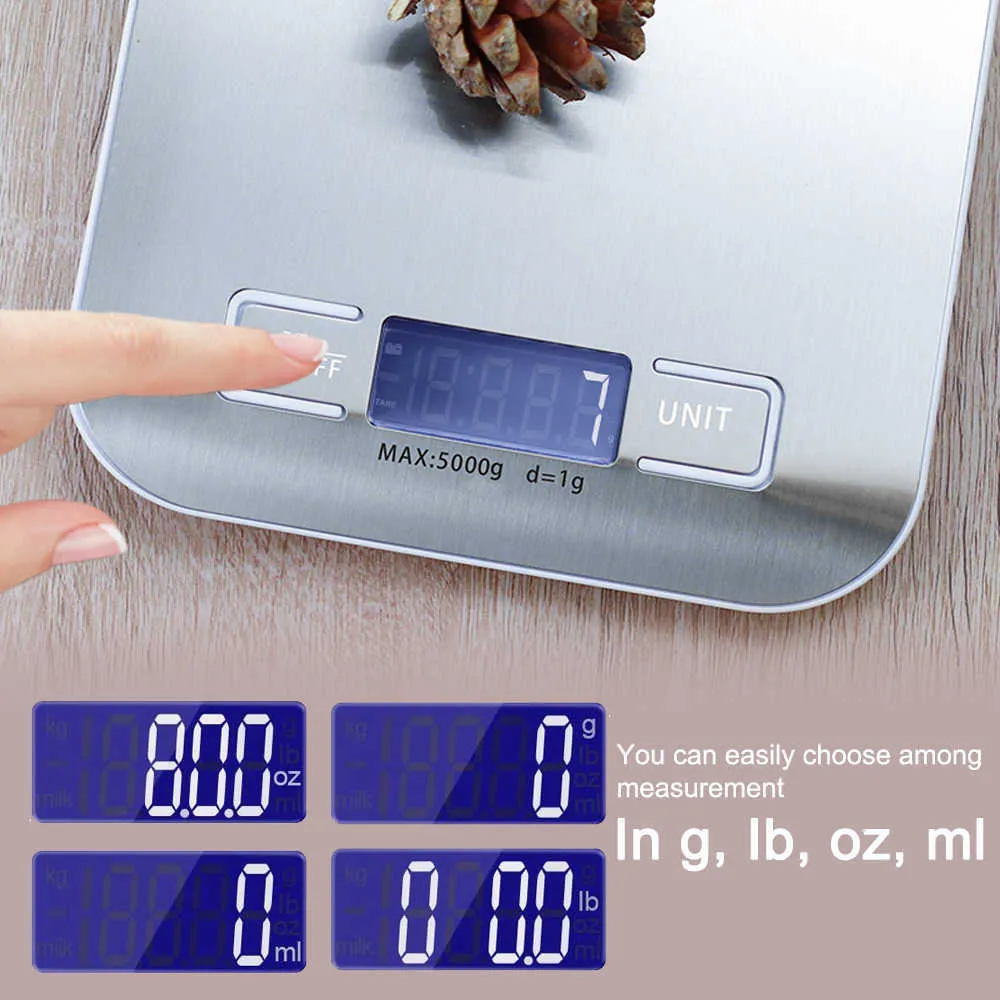 10/5 kg Elektroniczny Cyfrowy Wagi Kuchnia Wyświetlacz LCD 1 g / 0.1oz precyzyjną żywność ze stali nierdzewnej Grams uncje pieczenia gotowania 210728
