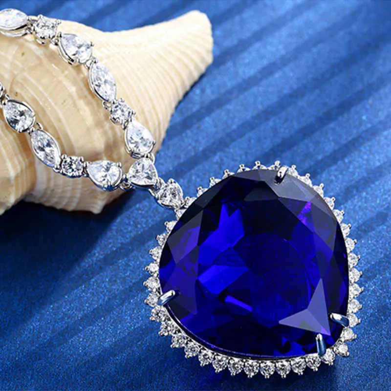 قلادة تيتانيك أوف ذا أوشن قلادة داكنة الأزرق الأزرق للنساء من عاشق مجوهرات الأزياء زوجين عيد ميلاد عيد ميلاد G282C