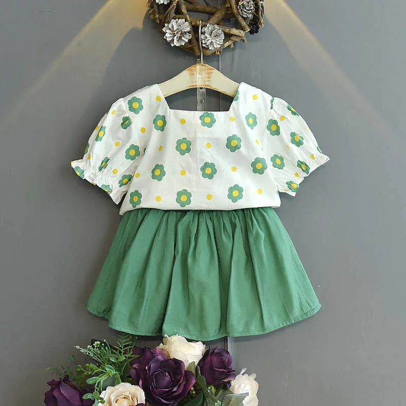 Meisjes kleding set zomer korte mouw bloemen gedrukt top + rok 2 stks schattige peuter kinderkleding kleding voor 2-6Y 210611