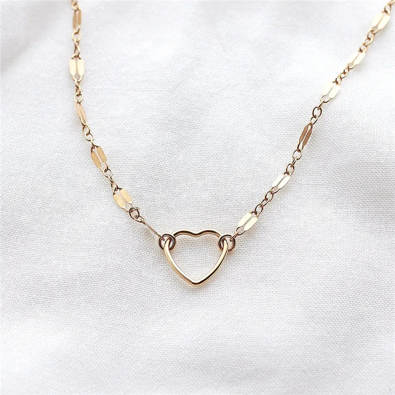 14K Gold Filled Heart Pendant Necklace Handmade Choker Collier Femme Kolye Collares Women Jewelry Boho