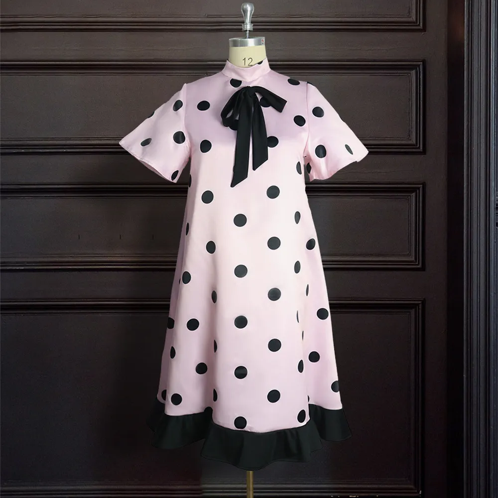 Women Dress Ruffles Flare Sleeve Dot Dresses Plus Size Vintage Sexy Pink Long Summer Clothes Fashion 210524