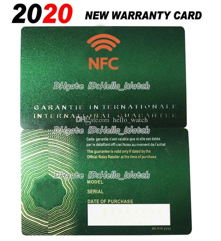 Caixas de relógio Verde Cartão de Garantia Internacional Personalizar Recursos NFC 2021 Estilos Edição 116610 116500 126660 Custom Made Exac276H