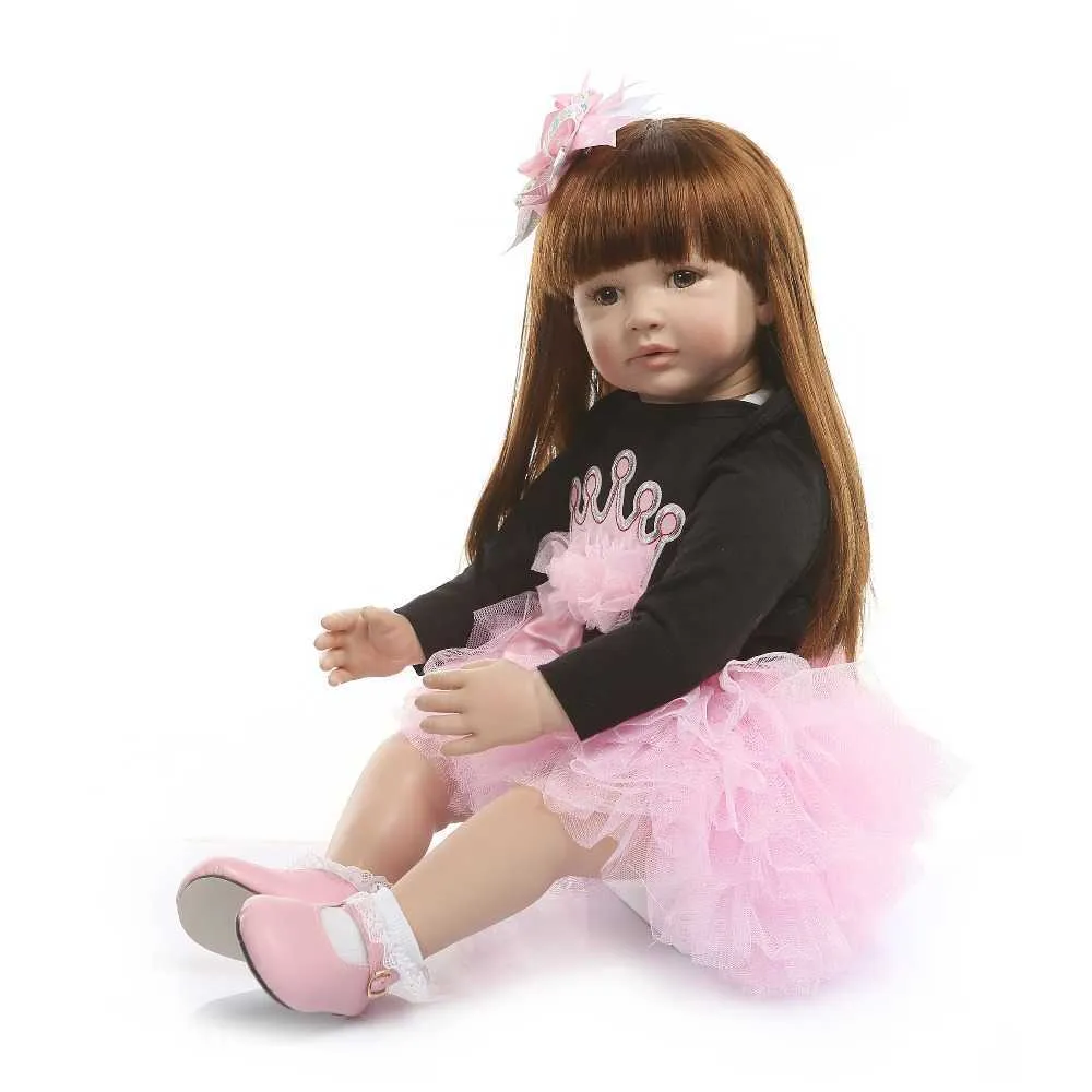 NPK 60 cm reborn toddler princesa boneca artesanal adorável bebê bebê bonecas menina bebe boneca com corpo de pano q0910