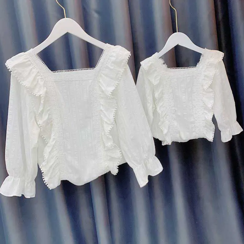 Familie bijpassende kleding moeder en dochter sets wit katoen blouse + kleine daisy floral rok ouder-kind kleding YM007 210610