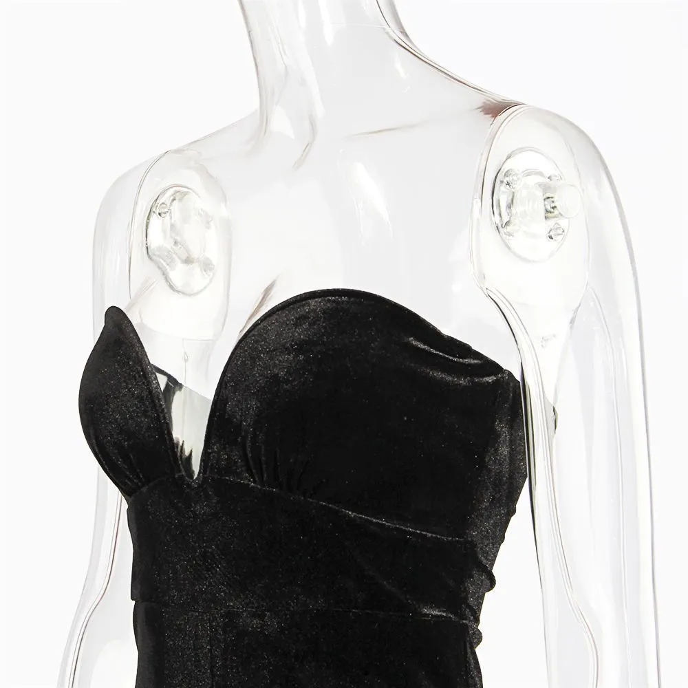 Kvinnor off-axel ärmlös topp sexig lång klänning feminin hög slits svart sammet nattklubb parti oregelbunden vintage robe 210517