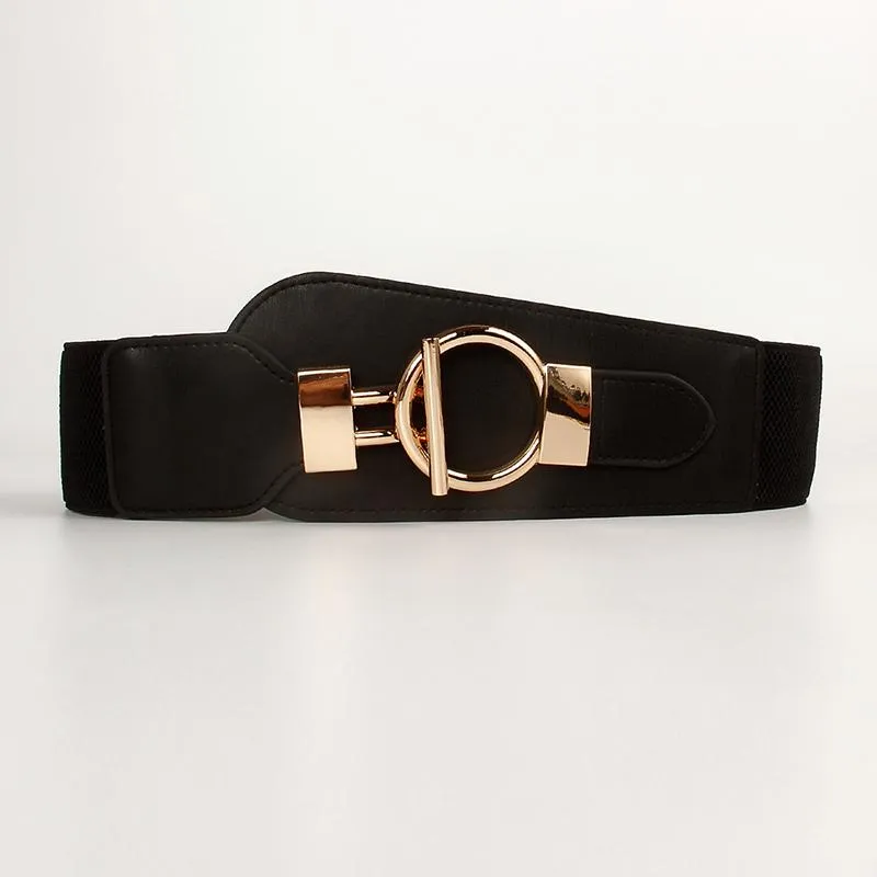 Cinture Cintura con fibbia dorata le donne Moda ampia cintura elastica Abito e cappotto color beige nero Regalo Cummerbunds2980