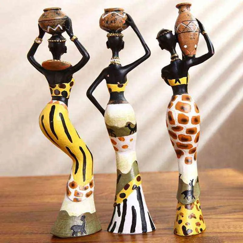 set African Women Figurines Resin Craft Tribal Lady Statue Exotic Doll Candle Holder Gift Home Decoration Sculptures H110266351834178