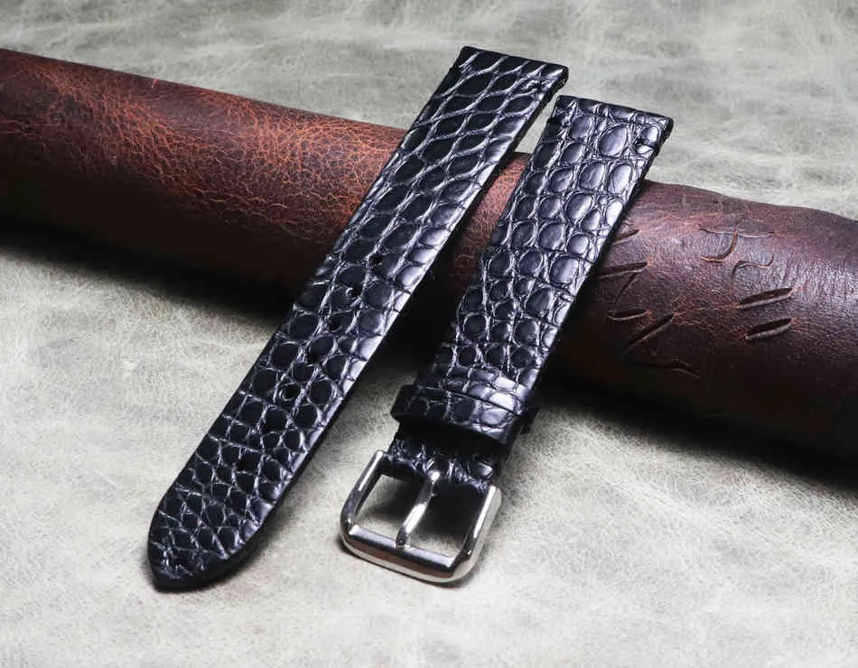 Bracelet en Crocodile fait à la main Alligator Bracelet en cuir véritable homme mince Bracelets de ceinture 16 18 19 20 21 22mm Accessoires de montre
