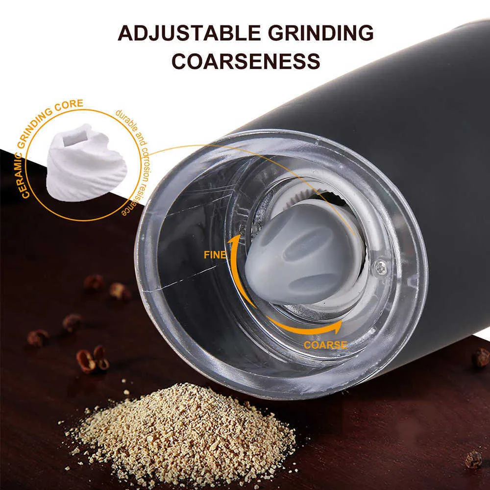 Gravity Electric Salt and Pepper Grinder Set with Adjustable Coarseness Automatic Mill 210712