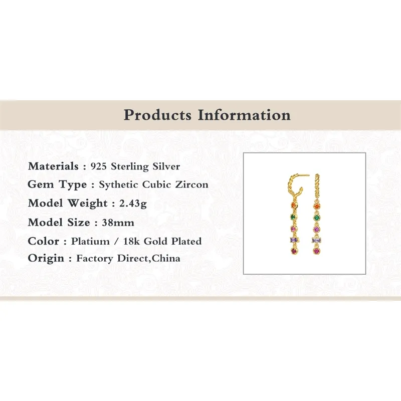 AIDE pendentif coloré pour femmes 925 argent à la mode boucles d'oreilles bijoux Zircon Pendientes Brincos Aretes