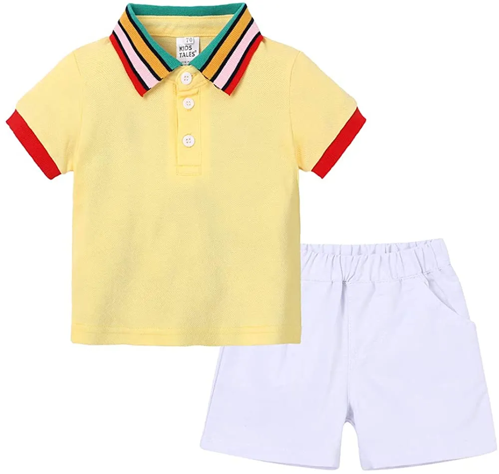 Moda de verão conjuntos de roupas para bebês e meninos, camisa polo + shorts, crianças, roupas casuais, roupas infantis