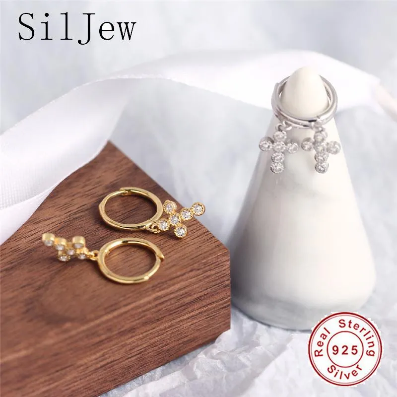 Hoop Huggie Siljew 925 Sterling Silver Bunging Cross Earrings Cubic Zirconia Juwelen Diverse hangdruppel Dange cadeau 265S