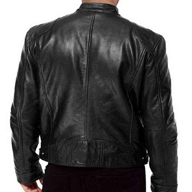 Autumn Male Leather Jacket Black Brown Mens Stand Collar Coats Biker s Motorcycle 211217