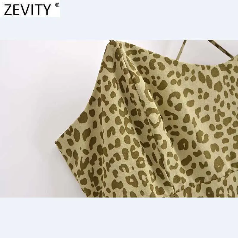 Zevity Women Sexy Leopard Print Hem Ruffles Sling Mini Klänning Kvinna Chic Side Zipper Vestidos Sommarstrand Klänningar DS8321 210603