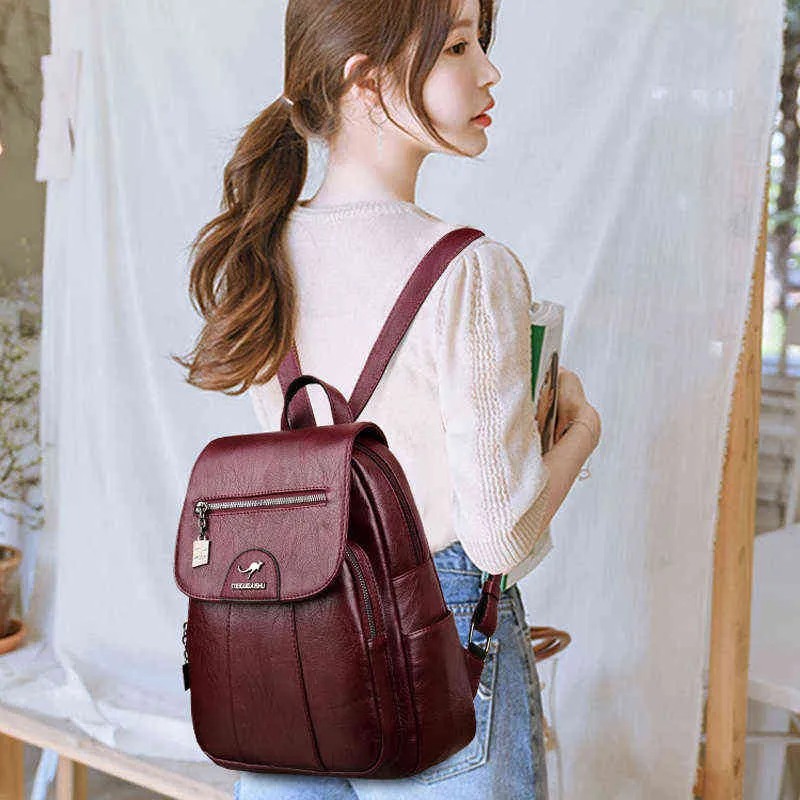 Backpack Style Women Leather s High Quality Female Vintage for Girls School Bag Travel Bagpack Ladies Sac a Dos Back Pack 1115