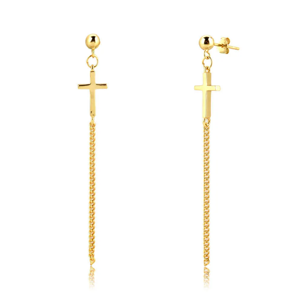 ANDYWEN 100% 925 Sterling Silver 60mm Cross Long Chain Earring Drop Line Women Luxury Jewelry Fashion Fine 210608