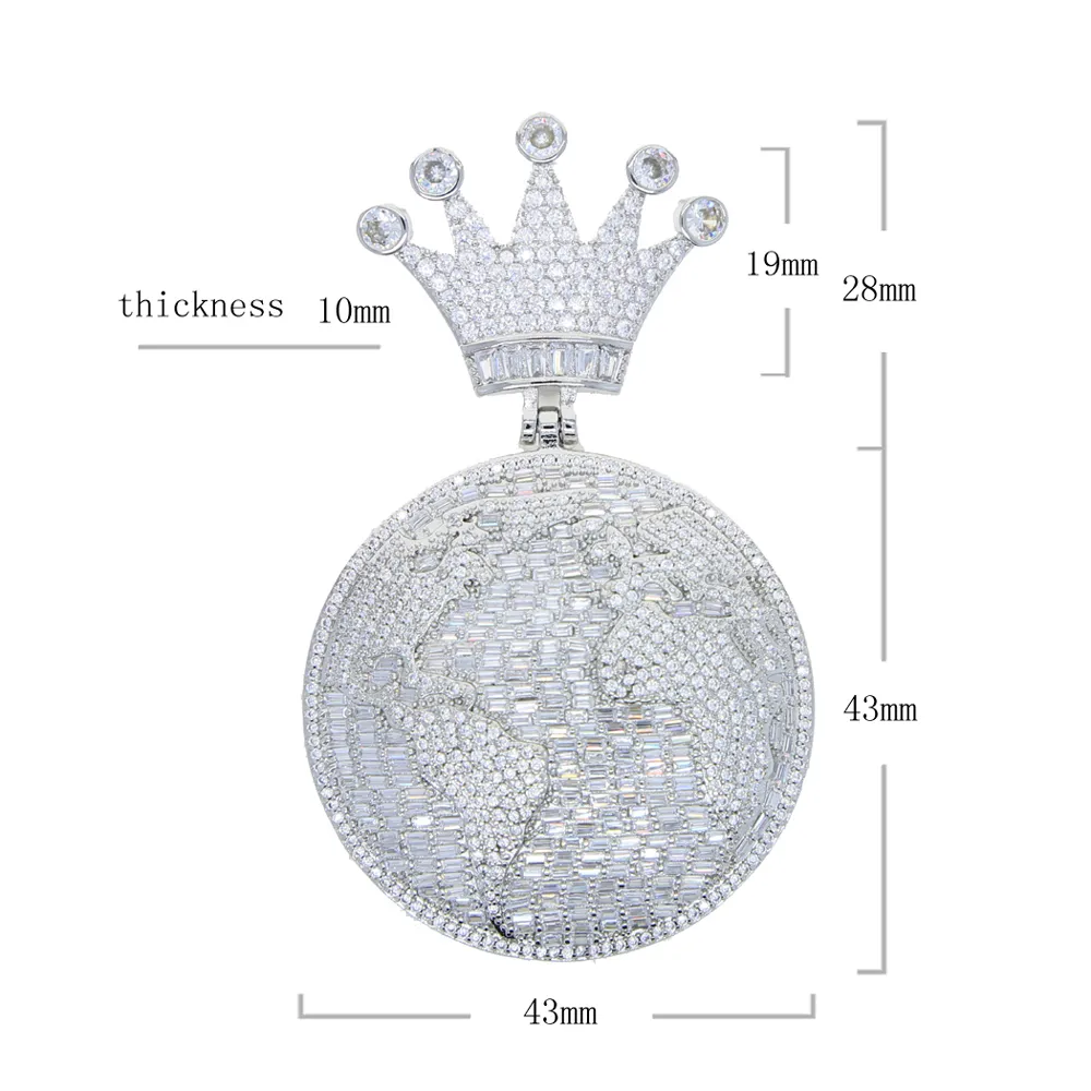 Bling 5A Cz Круглый шарообразный кулон с ожерельем в форме короны Полностью замороженный кубический цирконий Хип-хоп Мужские крутые ювелирные изделия на заказ231S