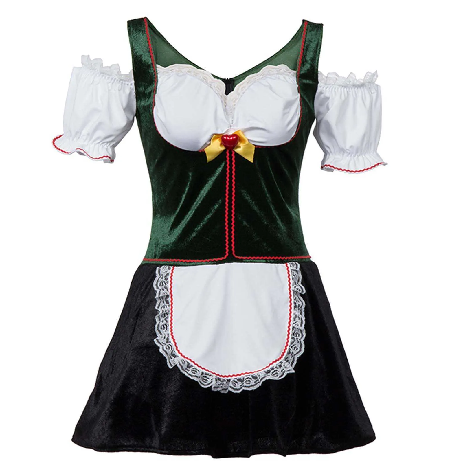 Femmes Traditionnelle Allemande Bière Wench Costume Halloween Party Cosplay Adulte Bavarois Oktoberfest Dirndl Velours Robe Avec Tablier Y0913