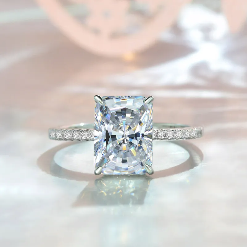 Ovas Real 925 Sterling Prata Esmeralda Corte Criado Anéis de Casamento Diamante de Moissanite para Mulheres Anel de Noivado Proposta de Luxo