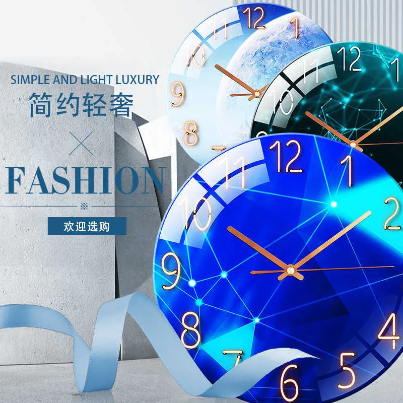 ガラスウォールクロックモダンなデザインランドスケープライトラグジュアリーカラフルなアートレロJARED装飾時計リビングルームベッドルームホーム装飾X01264743