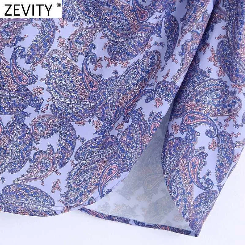 Zevity Women Vintage Neckew Nuts Drukuj Hem Nieregularne Spódnica Sarong Faldas Mujer Kobiet Bowknot Powrót Zipper Casual Spódnica Qun800 210721