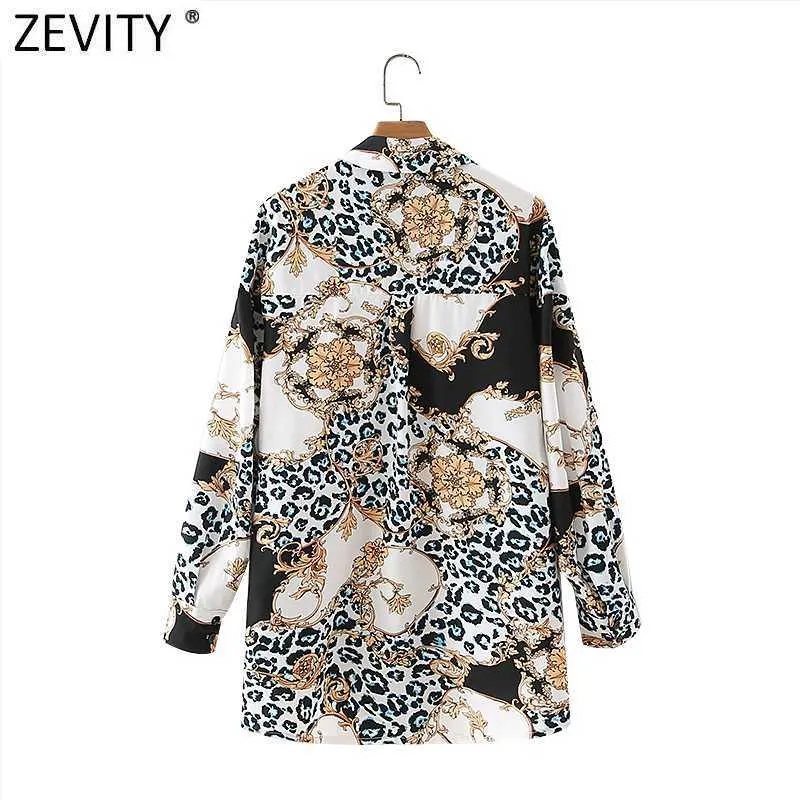 Zevity Women Vintage Leopard Patchwork Flower Print Casual Smock Blus Kvinna Långärmad Busines Shirts Blusas Tops LS7316 210603