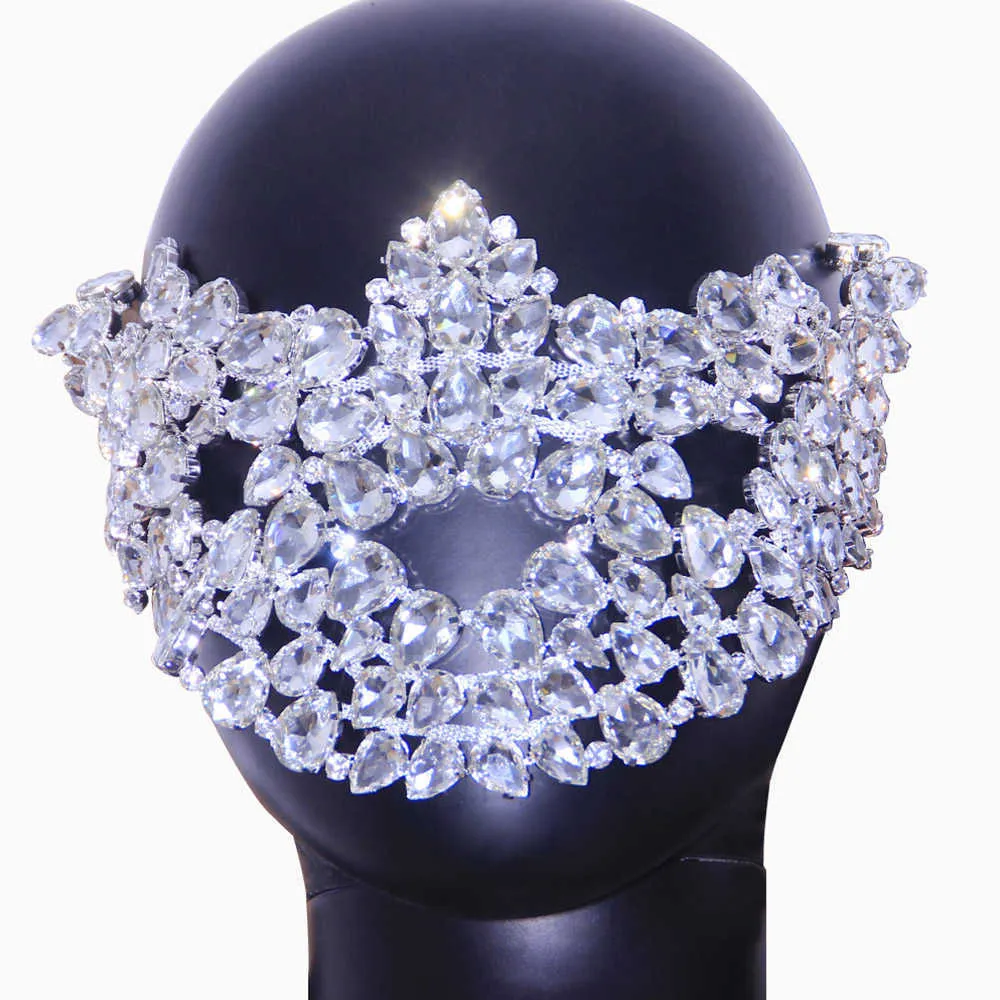 Stonefans Statement Crystal Half Face MaskHalloween Jewelry for Women Shiny Elasticity Cover Face Jewelry Cosplay Decor Party Q081301Q