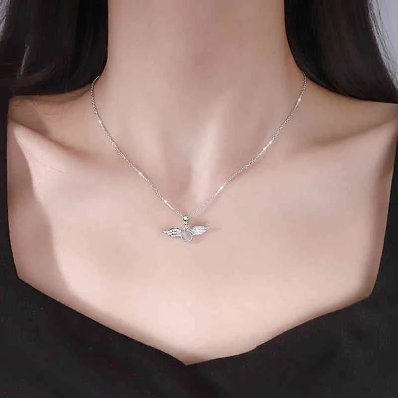 925 Sterling Silver Opal Angel Wings Charm Hängsmycke Choker Koreansk Necklace för Girl Kvinnor Uttalande Bröllop Smycken DZ276IILA {Kategori}